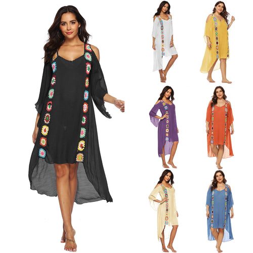 Ladies Floral Embroidered Beach Cover Lune London
