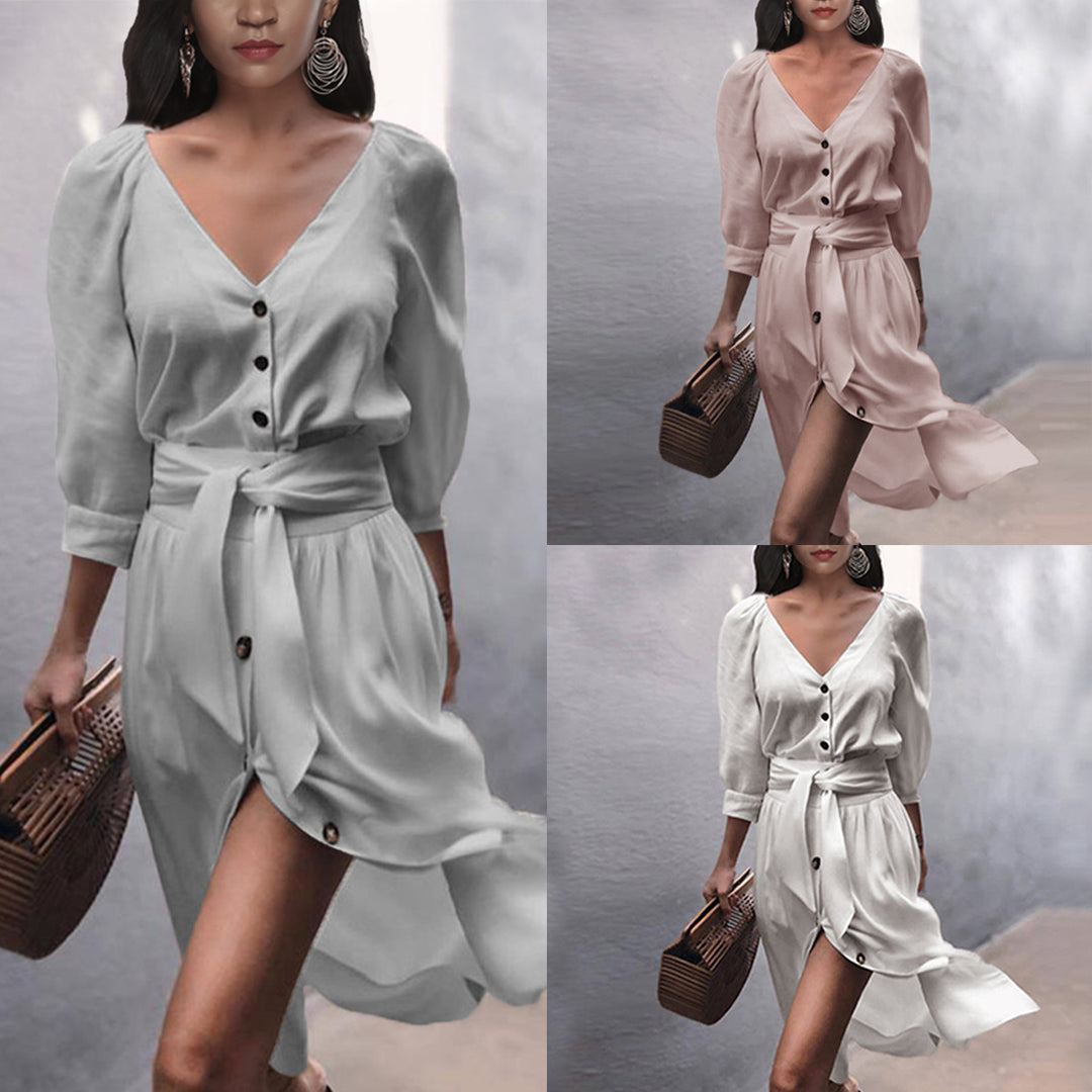 Women's fashionable button dress with belt Lune London