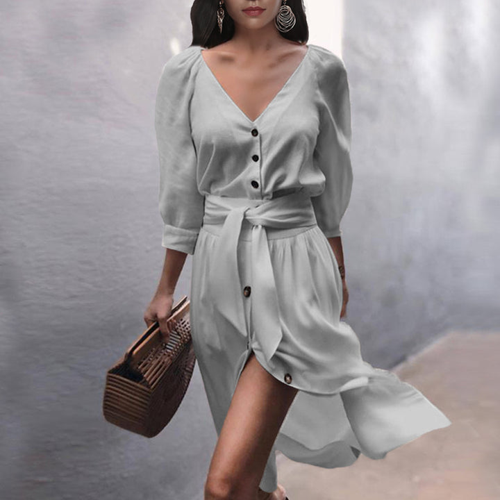 Women's fashionable button dress with belt Lune London
