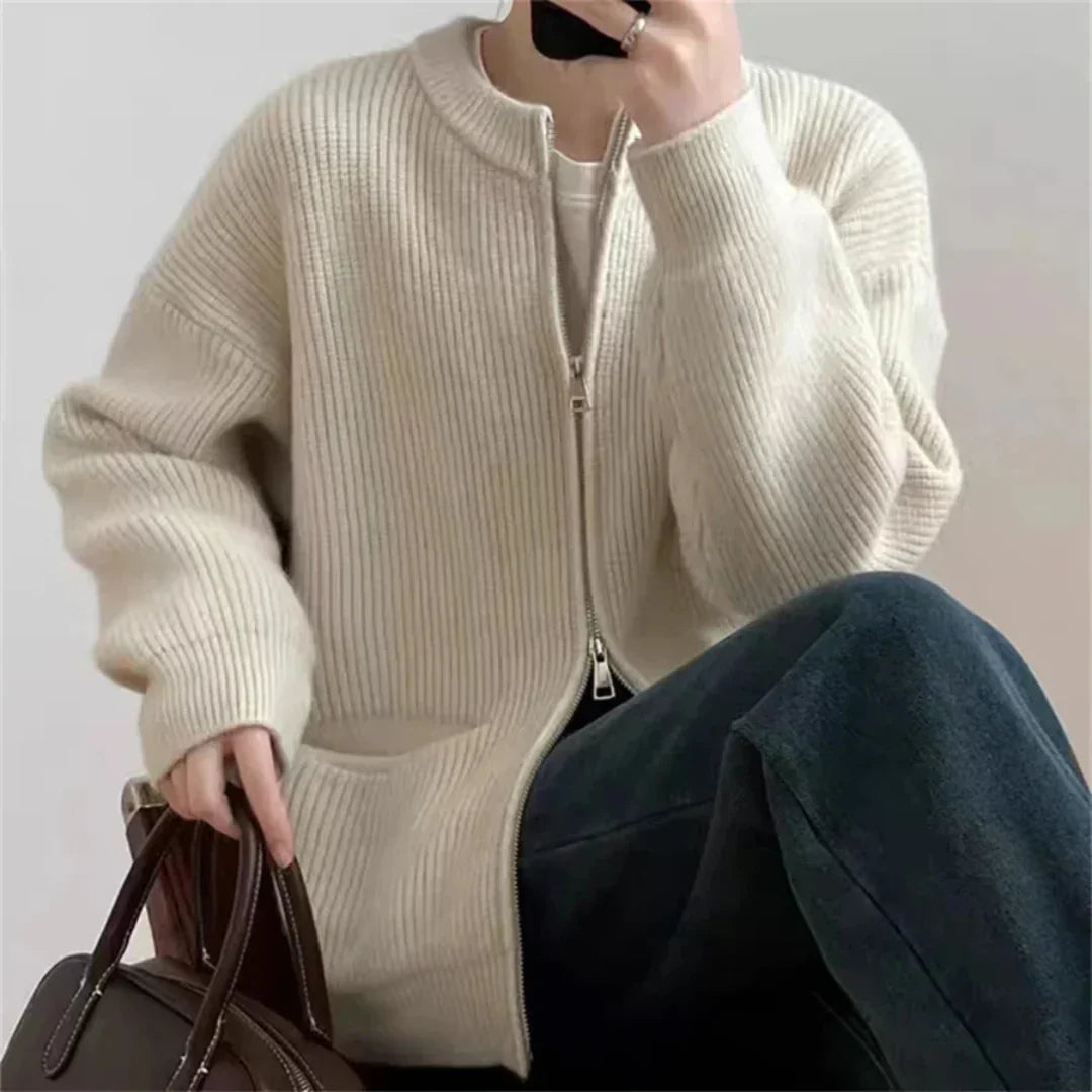 Lune London | Cardigan - Ribbed Texture - Zipper - Oversized Fit - With Pockets