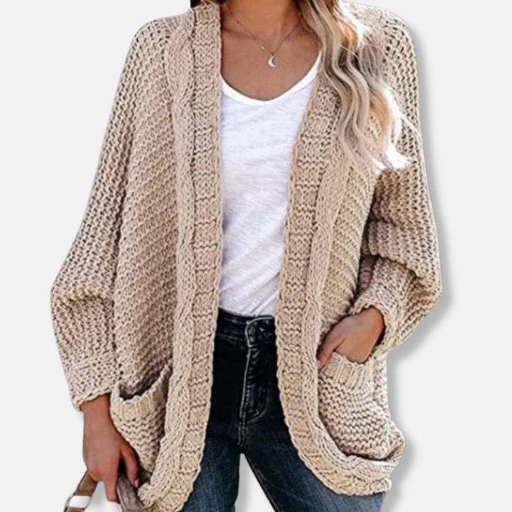 Lune London | Wool Oversized Cardigan - Ribbed Open Front Pocket Cardigan