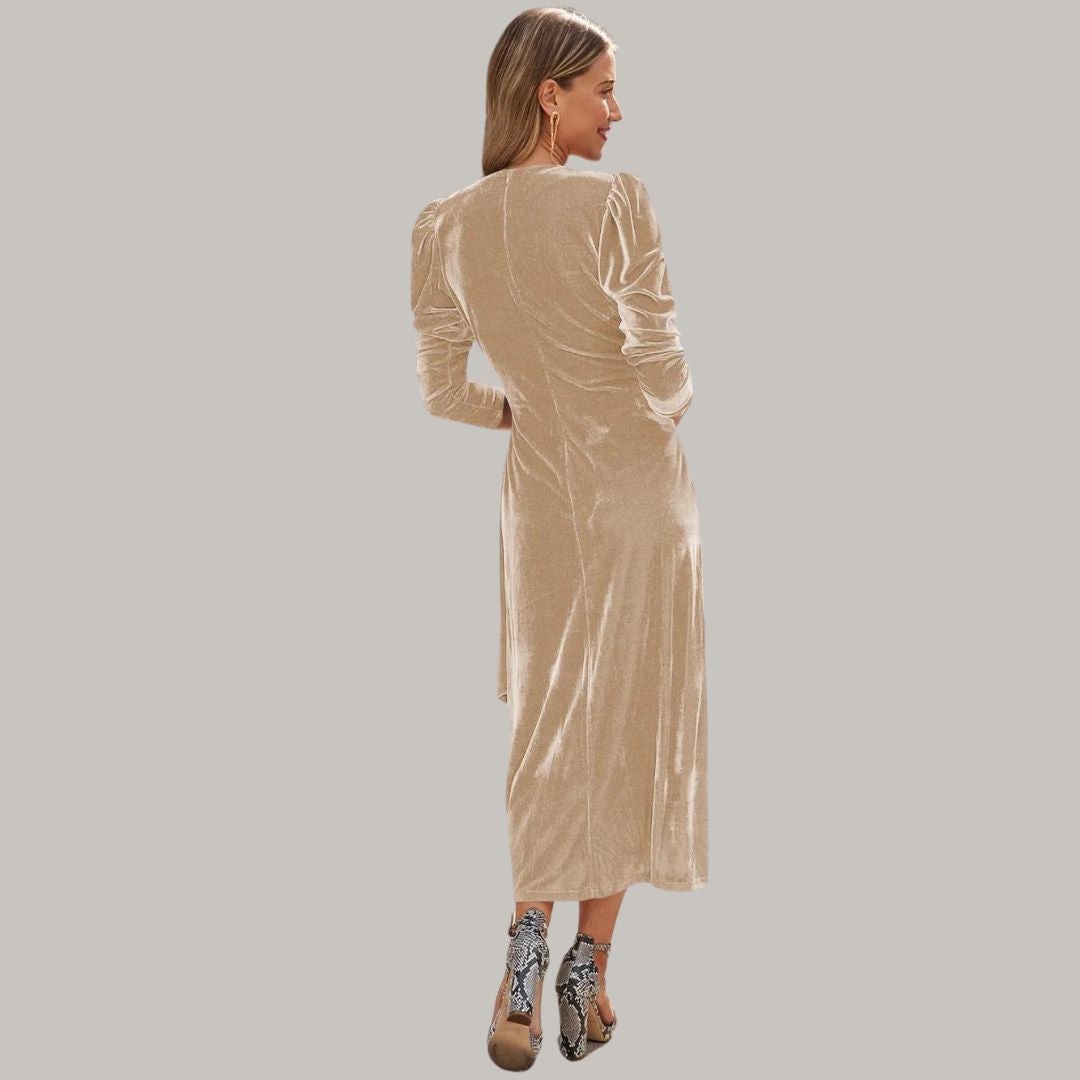Lune London | Midi wrap dress in velvet with puff sleeves