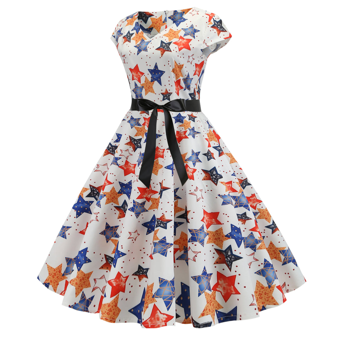 Robe swing pour femmes avec décolleté en V profond et jupe volumineuse Chic & Stil