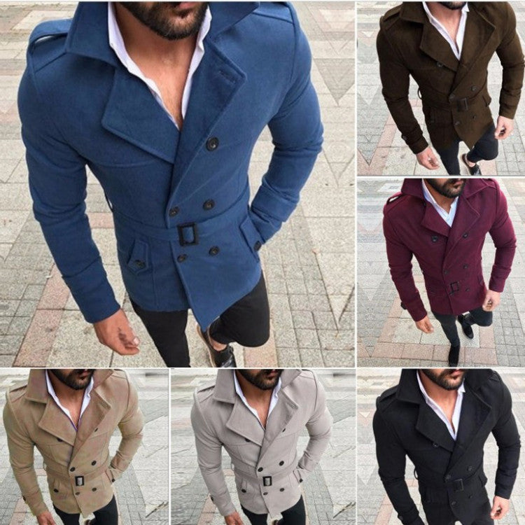 Elegant transitional jacket for men with high collar and trendy belt Lune London