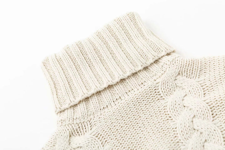 Chunky knit sweater for women with high collar and feminine twisted pattern Lune London