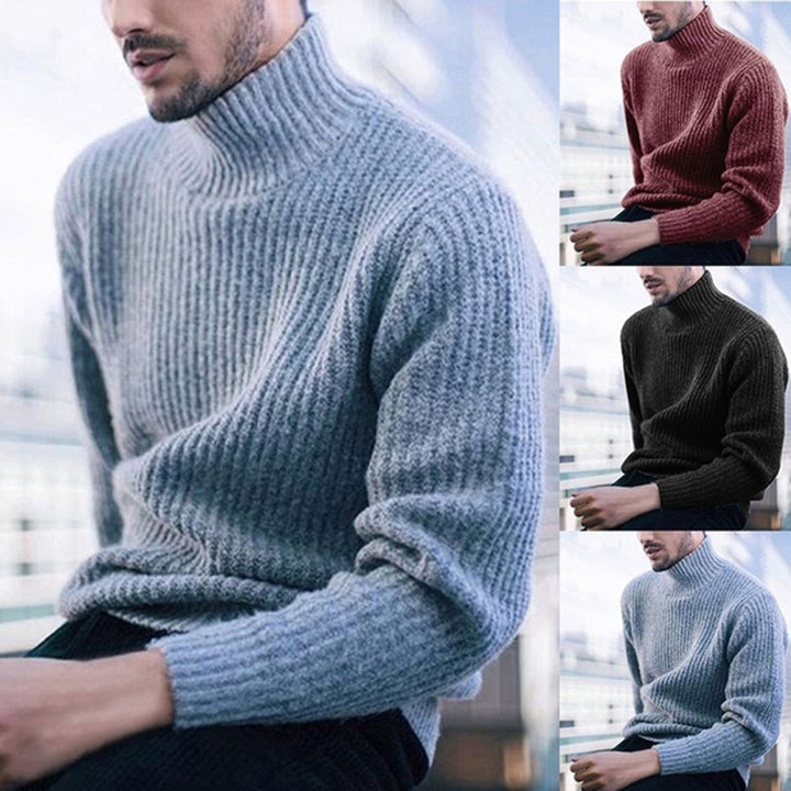 Knitted sweater for men with high collar and fine relief pattern Lune London