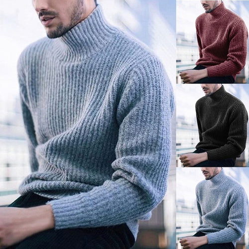 Knitted sweater for men with high collar and fine relief pattern Lune London
