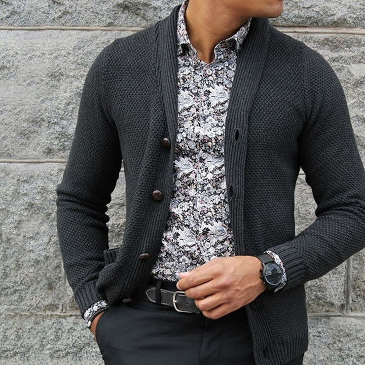 Men's knitted jacket with elegant button details and a structured texture Lune London