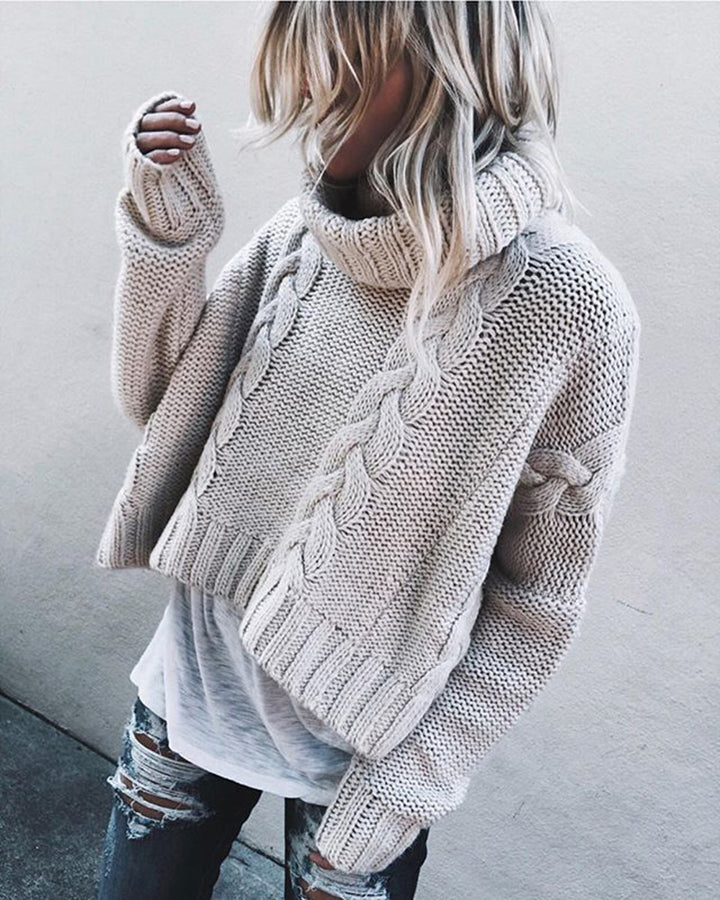 Chunky knit sweater for women with a bulky turtleneck and twisted pattern Lune London