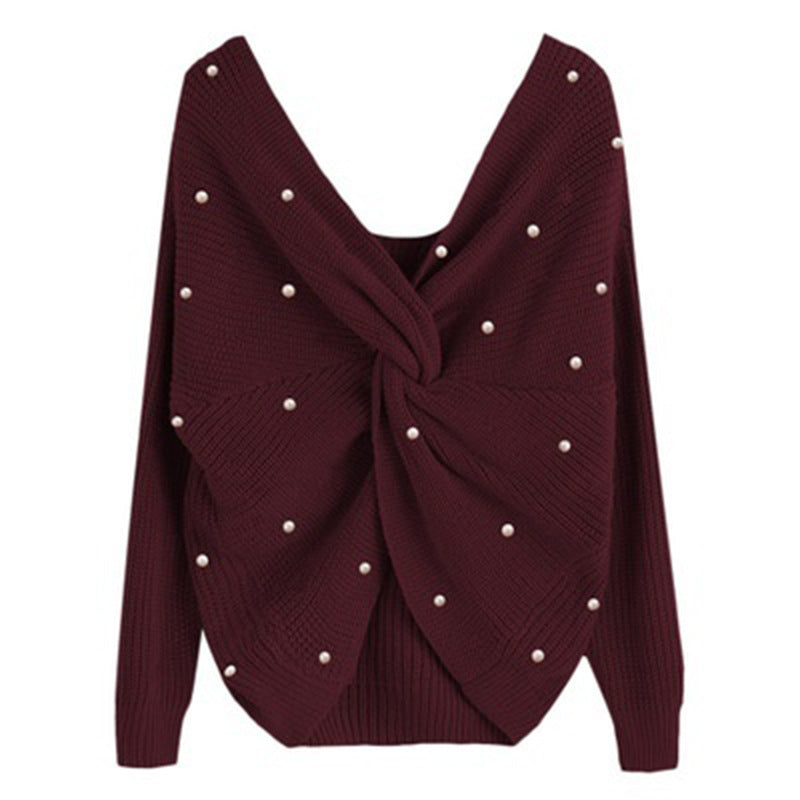 Women's knitted sweater with twisted detail and bead trim Lune London