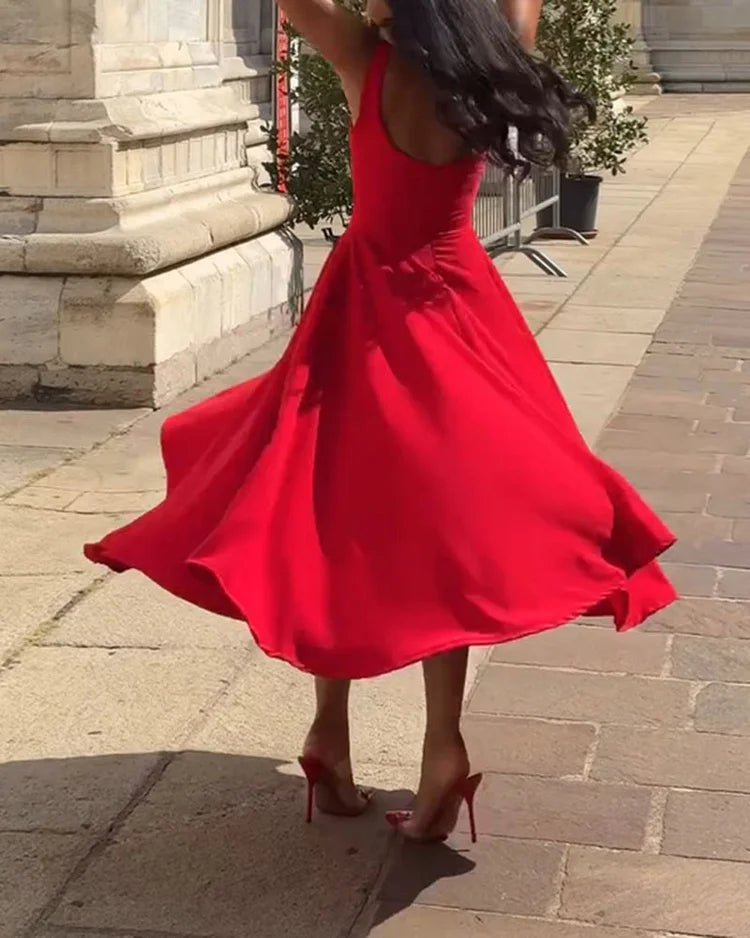 Lune London | Red Fitted Midi Dress with Straps