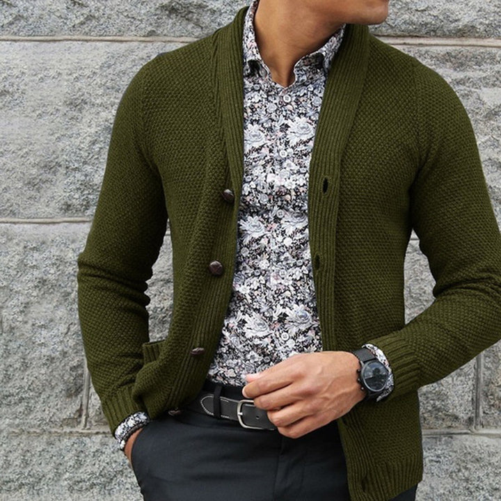 Men's knitted jacket with elegant button details and a structured texture Lune London