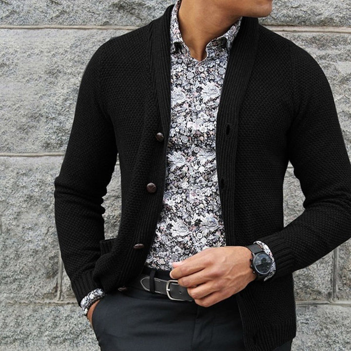 Men's knitted jacket with elegant button details and a structured texture Lune London