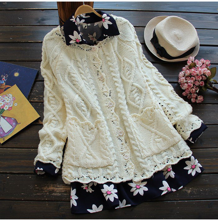 Women’s cardigan with a rich detail cable pattern and frill-shaped finishes Lune London