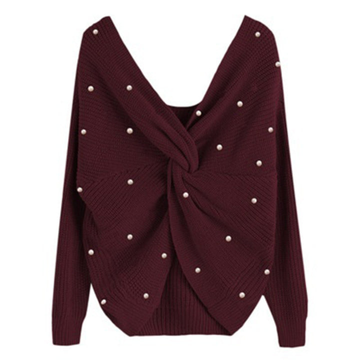 Draped design knitted sweater for women with beaded details Lune Londonl