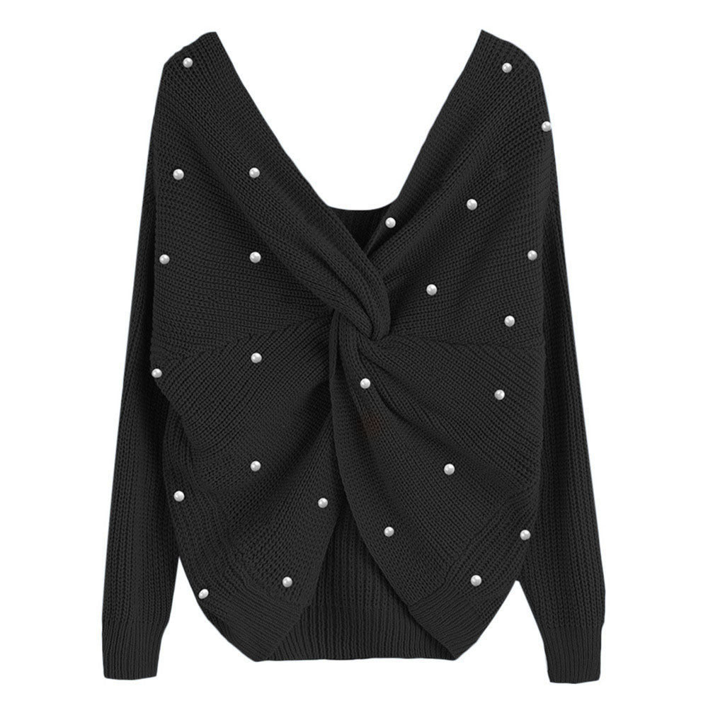 Draped design knitted sweater for women with beaded details Lune Londonl