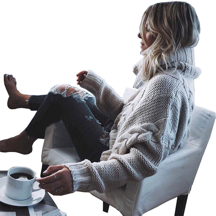 Chunky Knit Pullover for Women with Turtleneck and Cable Pattern Lune Londonl
