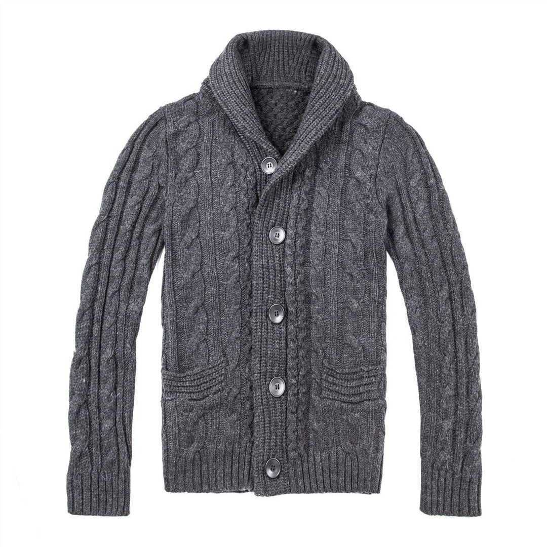 Men's knit jacket with an elegant cable pattern and practical pockets Lune London