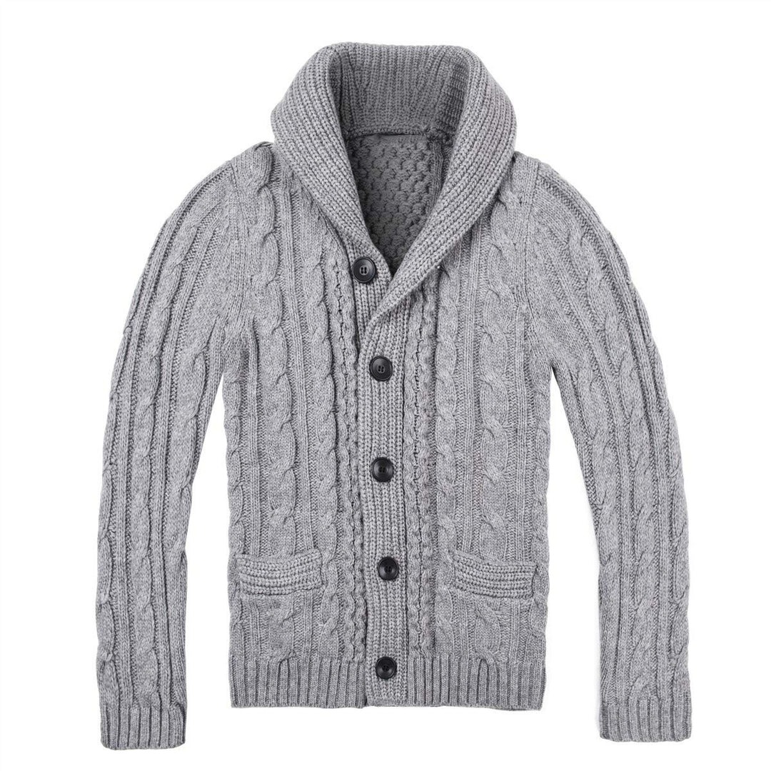 Men's knit jacket with an elegant cable pattern and practical pockets Lune London