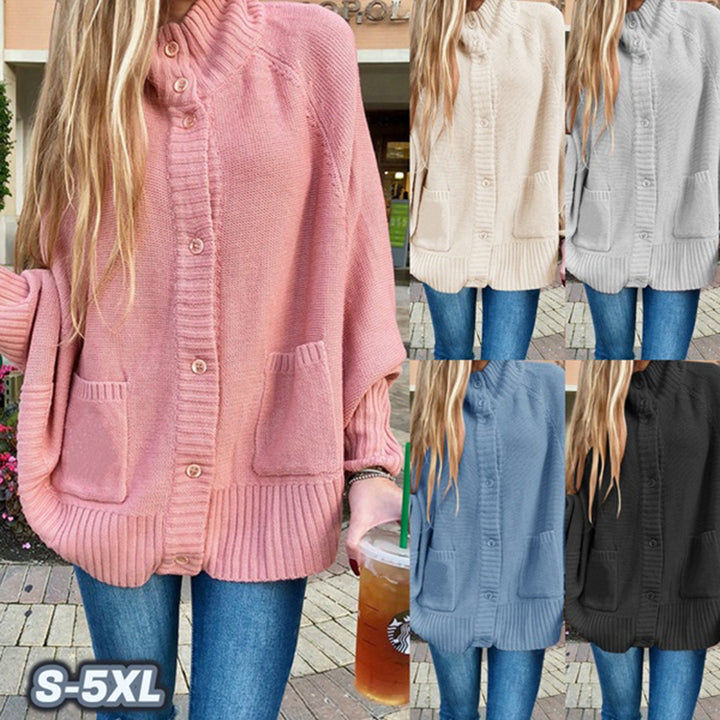 Ladies chunky sweater with practical pockets and trendy collar Lune London