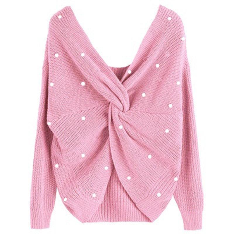 Women's knitted sweater with twisted detail and bead trim Lune London