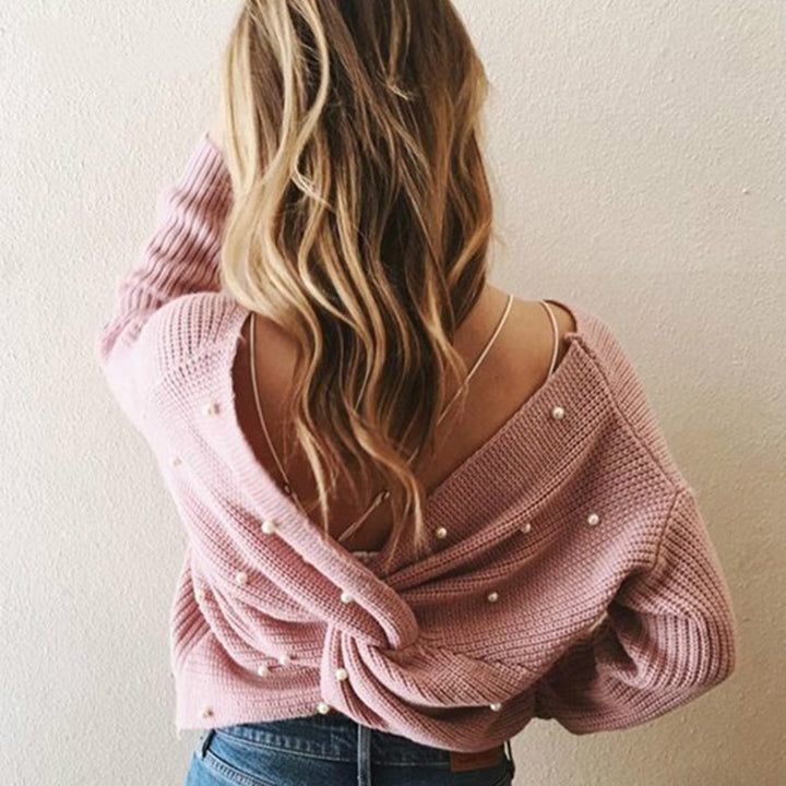 Draped design knitted sweater for women with beaded details Lune Londonl