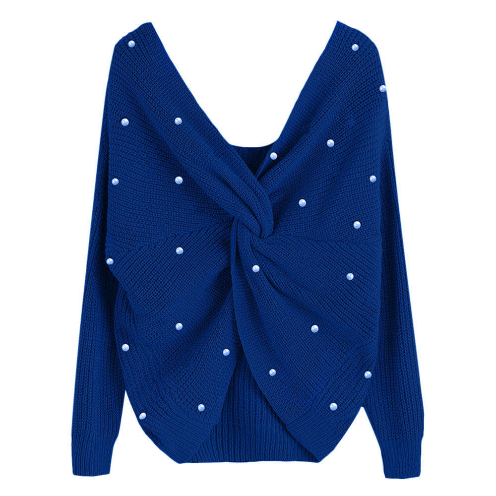 Draped design knitted sweater for women with beaded details Lune Londonl