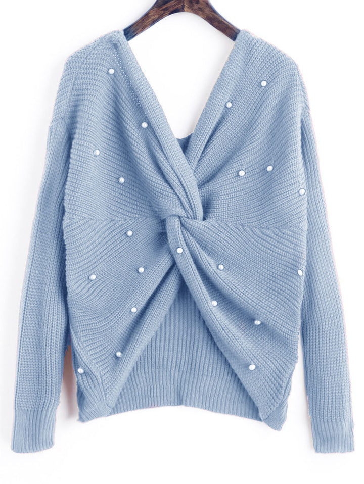 Draped design knitted sweater for women with beaded details Lune Londonl