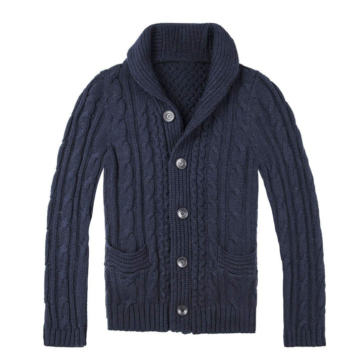 Men's knit jacket with an elegant cable pattern and practical pockets Lune London
