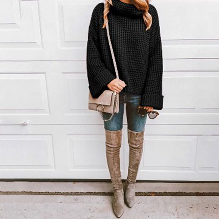 Chunky knit sweater for women with high collar and textured design Lune Londonl