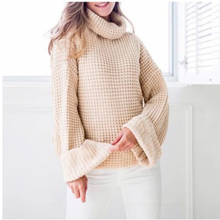 Chunky knit sweater for women with oversized sleeves and a high collar Lune London