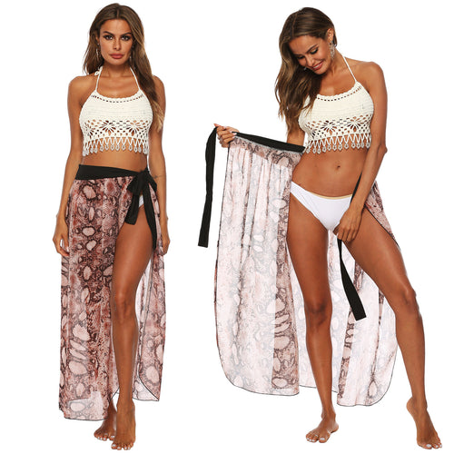 Lune London women's sheer fabric snake print beach skirt