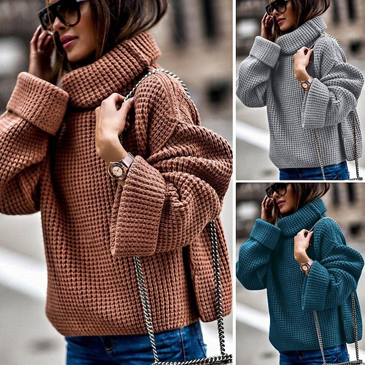 Oversized knitted sweater for women with a high collar and structured design Lune London