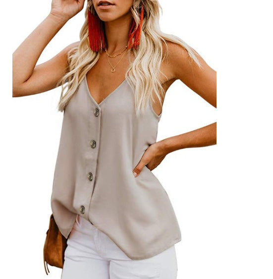 Haut pour femmes avec détail de bouton et bretelles spaghetti réglables Chic & Stil
