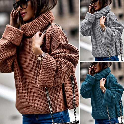 Pull chunky pour femmes avec col haut et manches volumineuses Chic & Stil