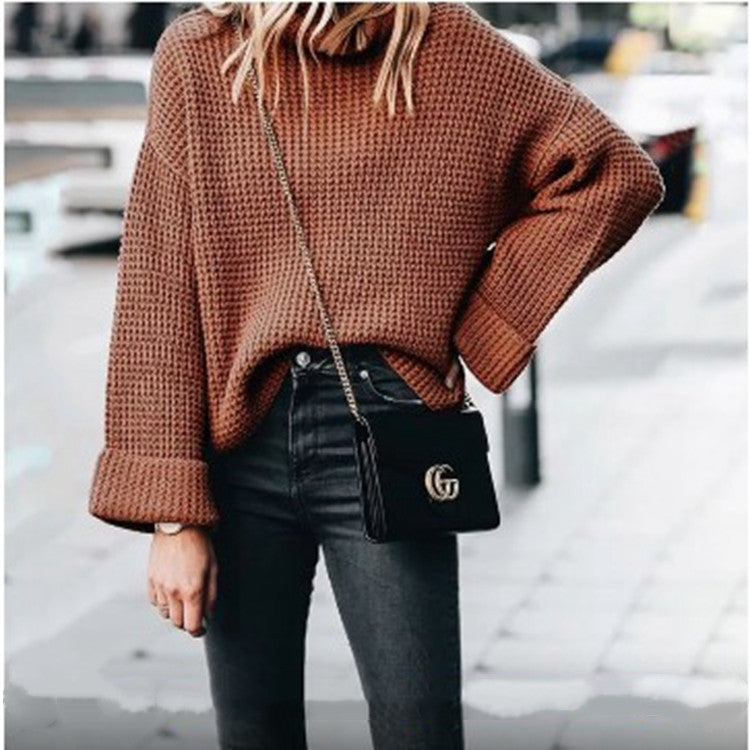 Pull chunky pour femmes avec col haut et manches volumineuses Chic & Stil