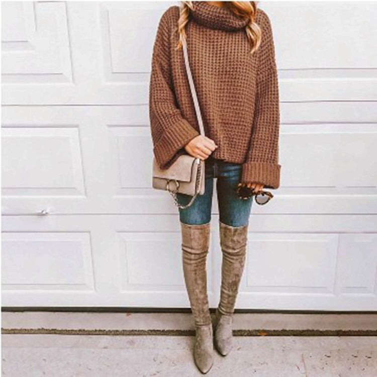 Chunky knit sweater for women with high collar and textured design Lune Londonl