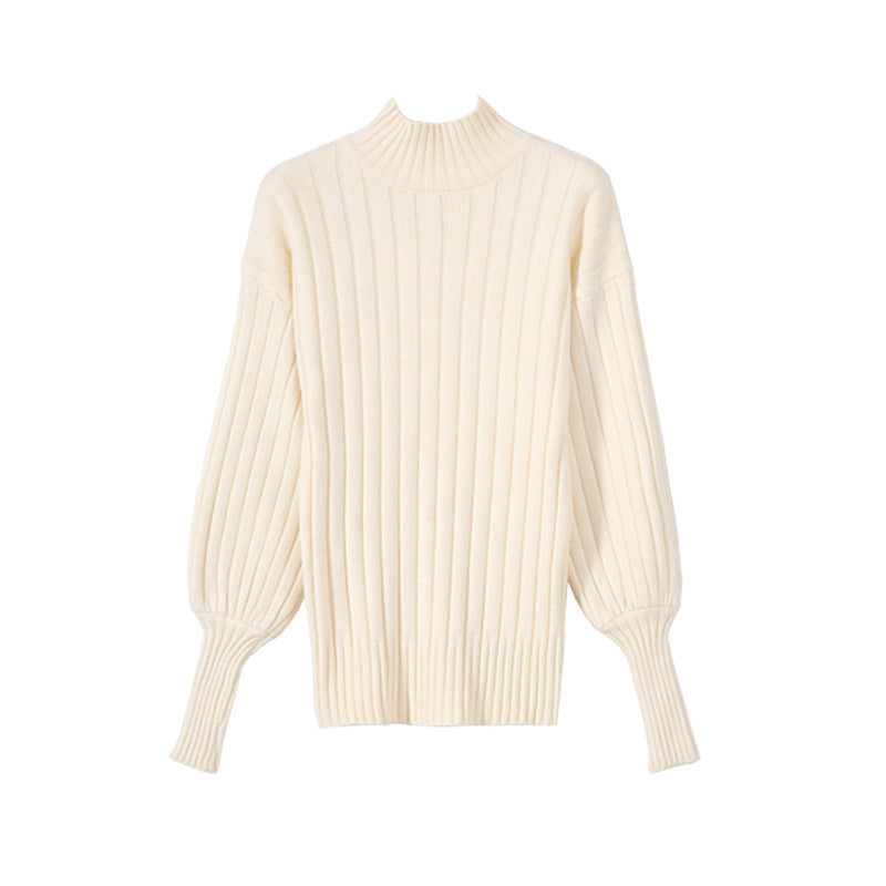 Thick knit sweater for women with high collar and textured design Lune London