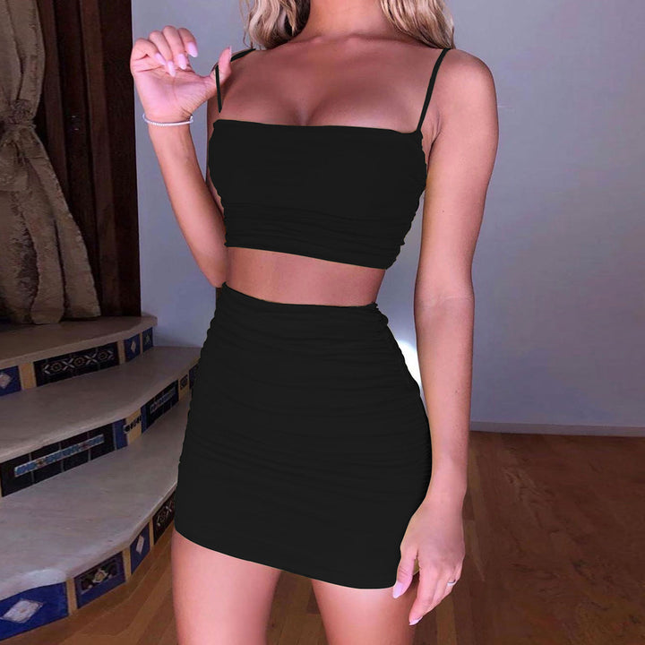Women's Two-Piece Set with Ruffled Crop Top and Mini Skirt Lune London