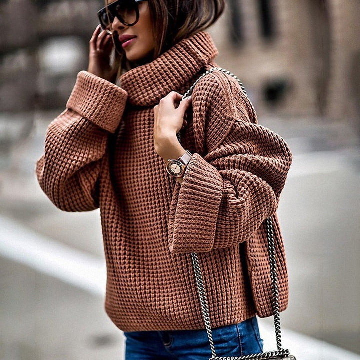 Chunky knit sweater for women with oversized sleeves and a high collar Lune London