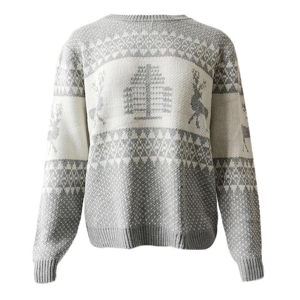 Christmas knitted sweater for women with festive reindeer design and geometric pattern Lune London