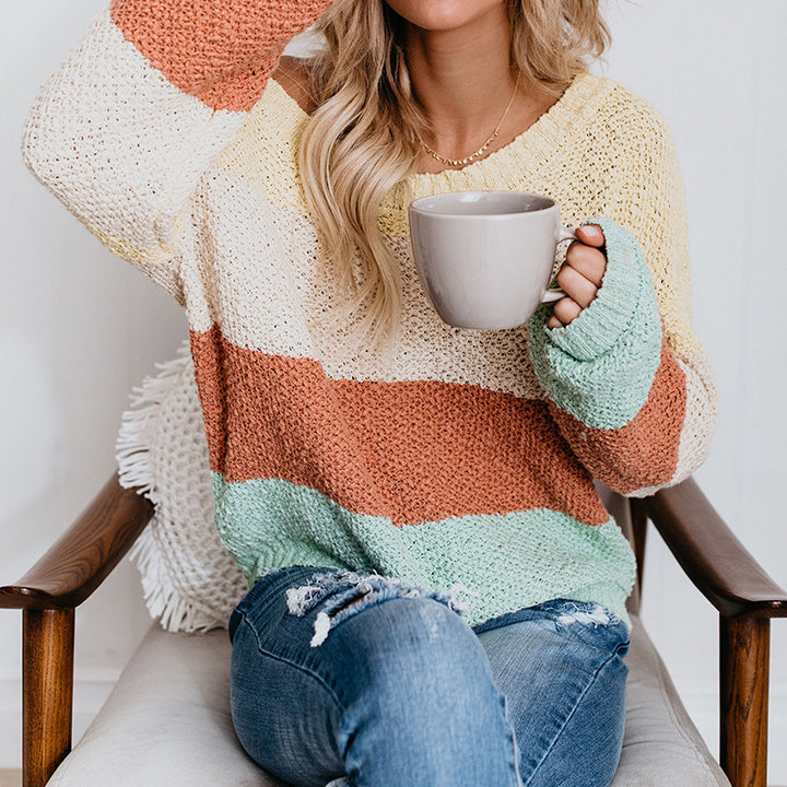 Casual knitted sweater for women with a colorful block design and a loose fit Lune London