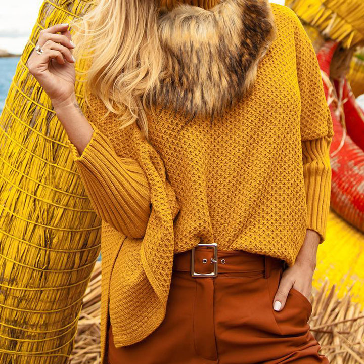 Knit sweater for women with high collar and textured knit look Lune London