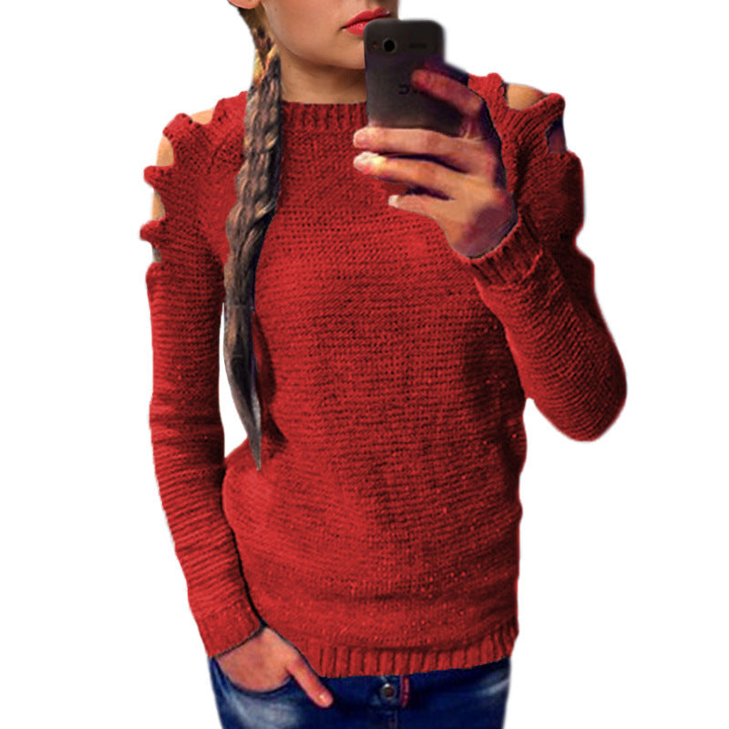 Fashionable knitted sweater for women with off-shoulder and refined details Lune London