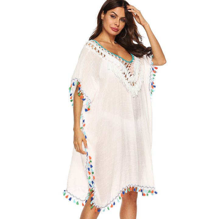 Women's elegant fringed edge beach cover-up tunic Lune London