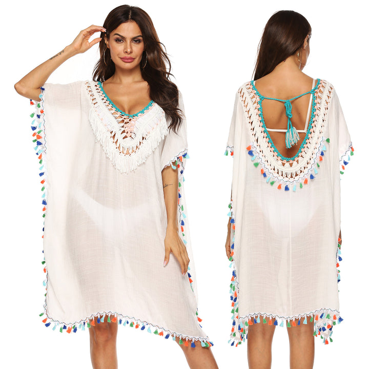 Women's elegant fringed edge beach cover-up tunic Lune London