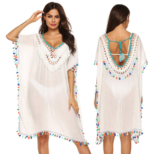 Women's elegant fringed edge beach cover-up tunic Lune London