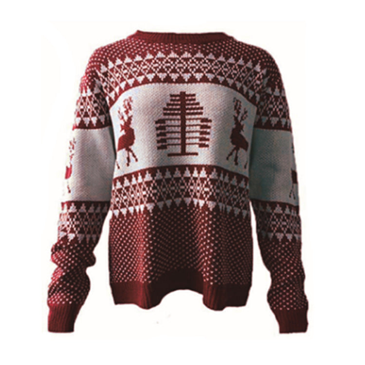 Christmas knitted sweater for women with festive reindeer design and geometric pattern Lune London