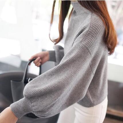 Women's sweater with voluminous sleeve finishes and a high collar Lune London