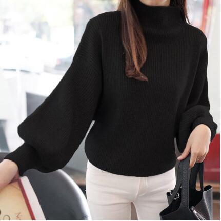 Women's sweater with voluminous sleeve finishes and a high collar Lune London